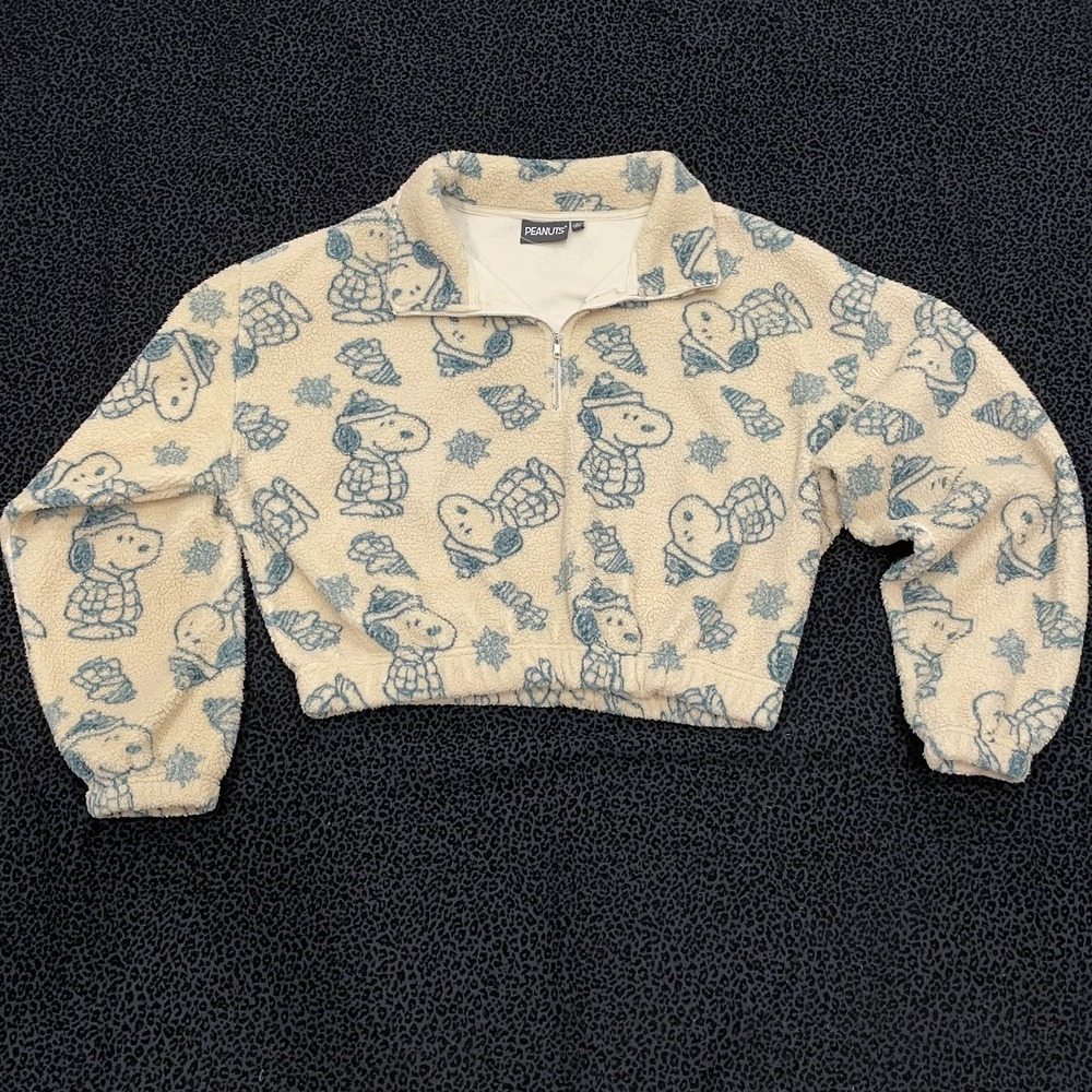 Peanuts Snoopy Womens Fleece Sweater Large Back To School Winter Loungewear Cozy